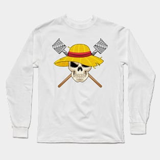 Skull with Hat as Farmer with Rake Long Sleeve T-Shirt